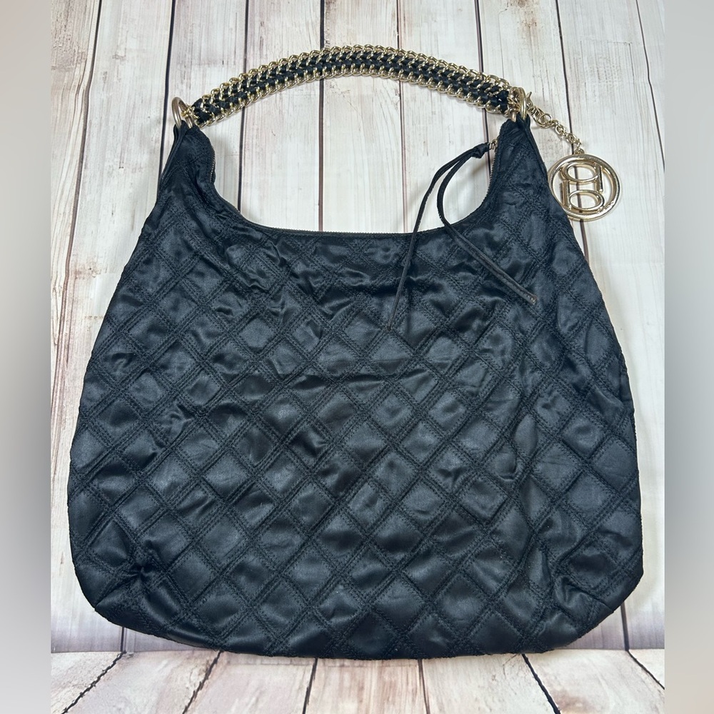 bebe Quilted Black Hobo Bag with Gold Chain Handle